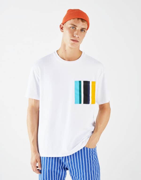 T-Shirt With Colored Pocket